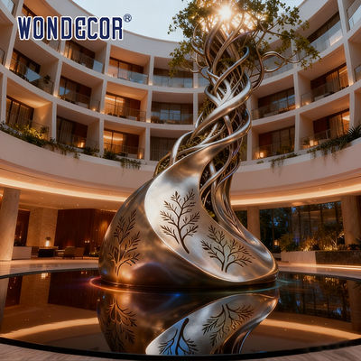 Large Hotel Lobby Light Luxury Style Nature Symbiosis Theme "Life's Spiral" Stainless Steel Sculpture