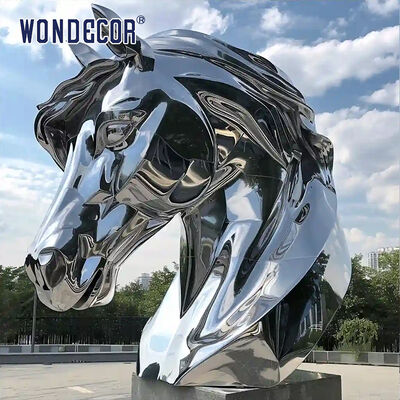 Extra Large Light Luxury Abstract Geometric Faceted Mirror Stainless Steel Horse Head Sculpture, Urban Landmark Landscape Art Statue For Outdoor Commercial Plaza